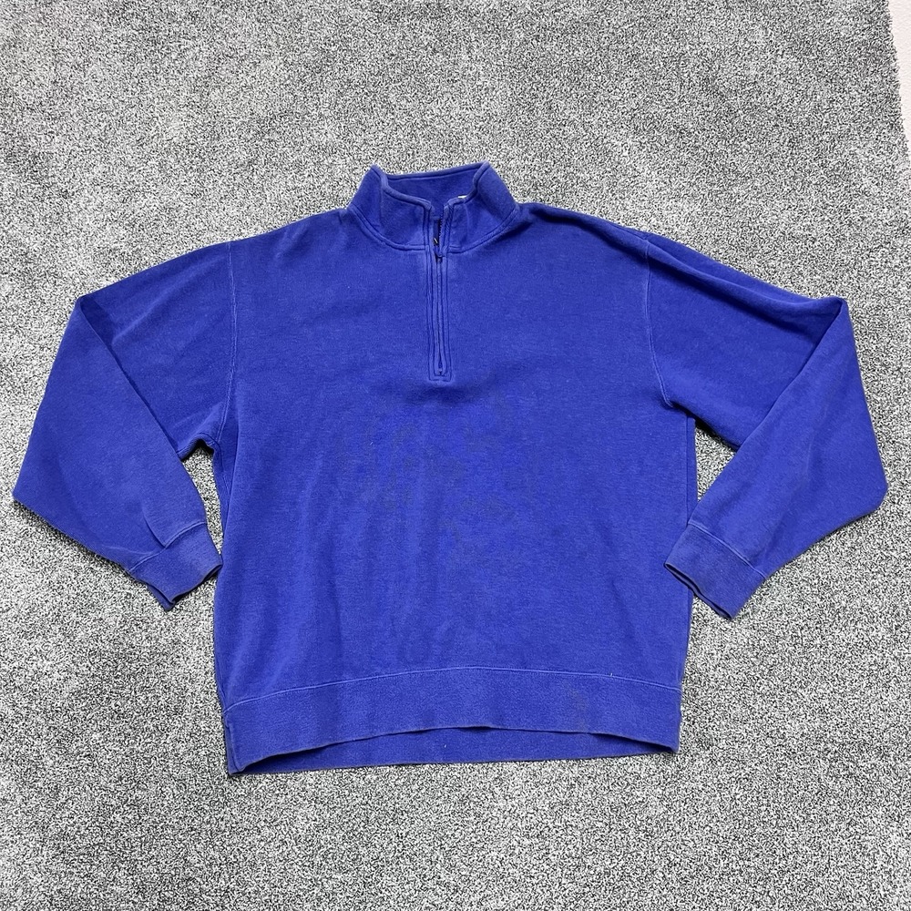 Orvis Mens Quarter Zip Sweatshirt Blue Pullover Mock Neck Cotton Blend Size L